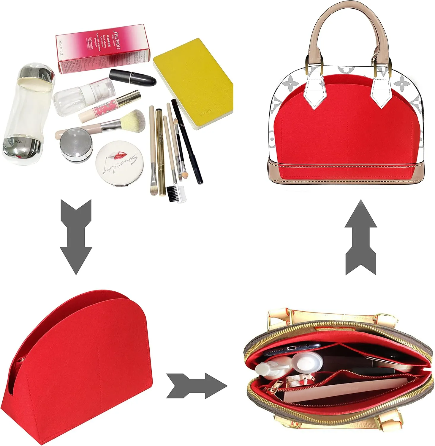 Soyizom Purse Organizer for Alma insert, Felt Bag Organizer Purse Organizer Insert For Alma PM BB insert organizer(BB,Red)