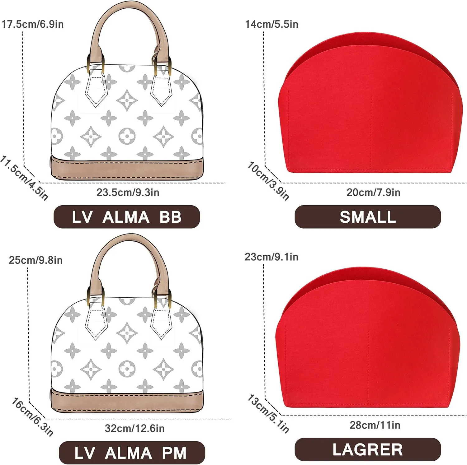 Soyizom Purse Organizer for Alma insert, Felt Bag Organizer Purse Organizer Insert For Alma PM BB insert organizer(BB,Red)