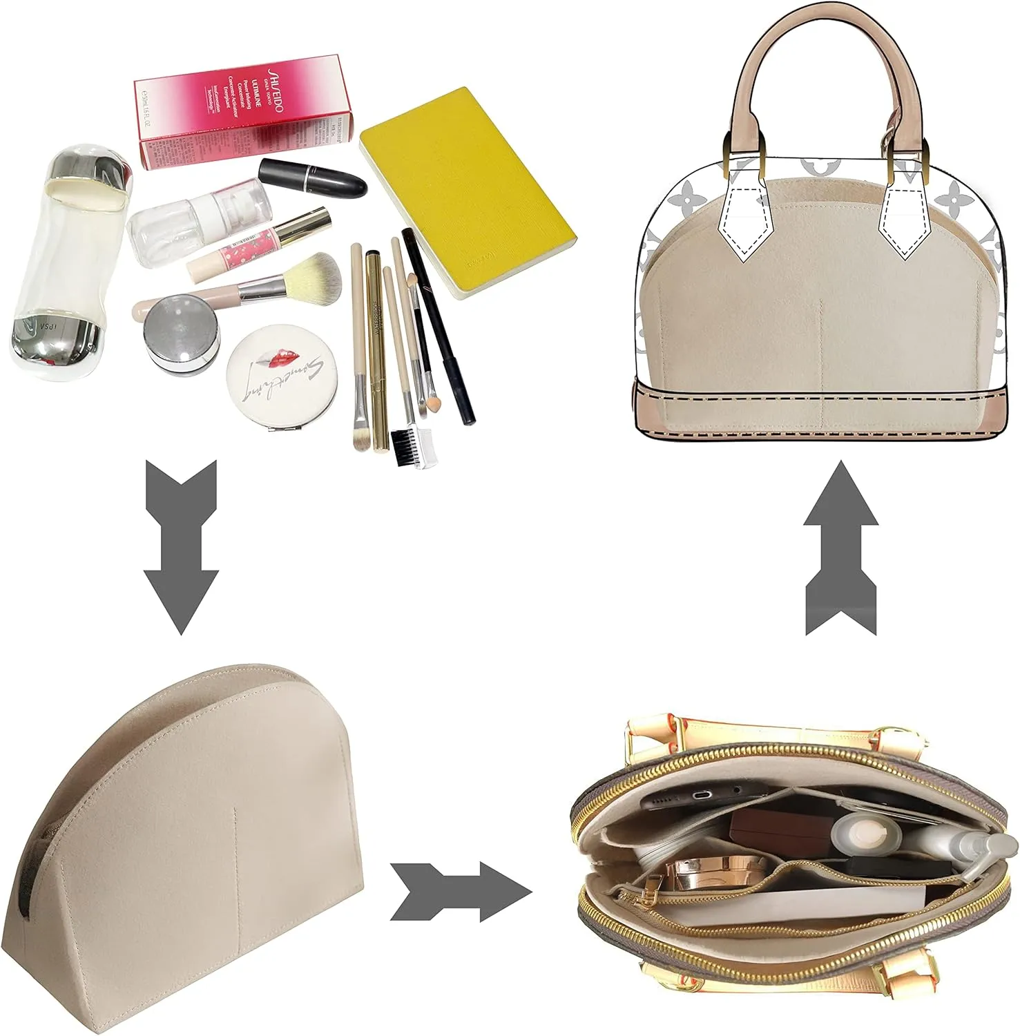 Soyizom Purse Organizer for Alma insert, Felt Bag Organizer Purse Organizer Insert For Alma PM BB insert organizer(PM,Beige)