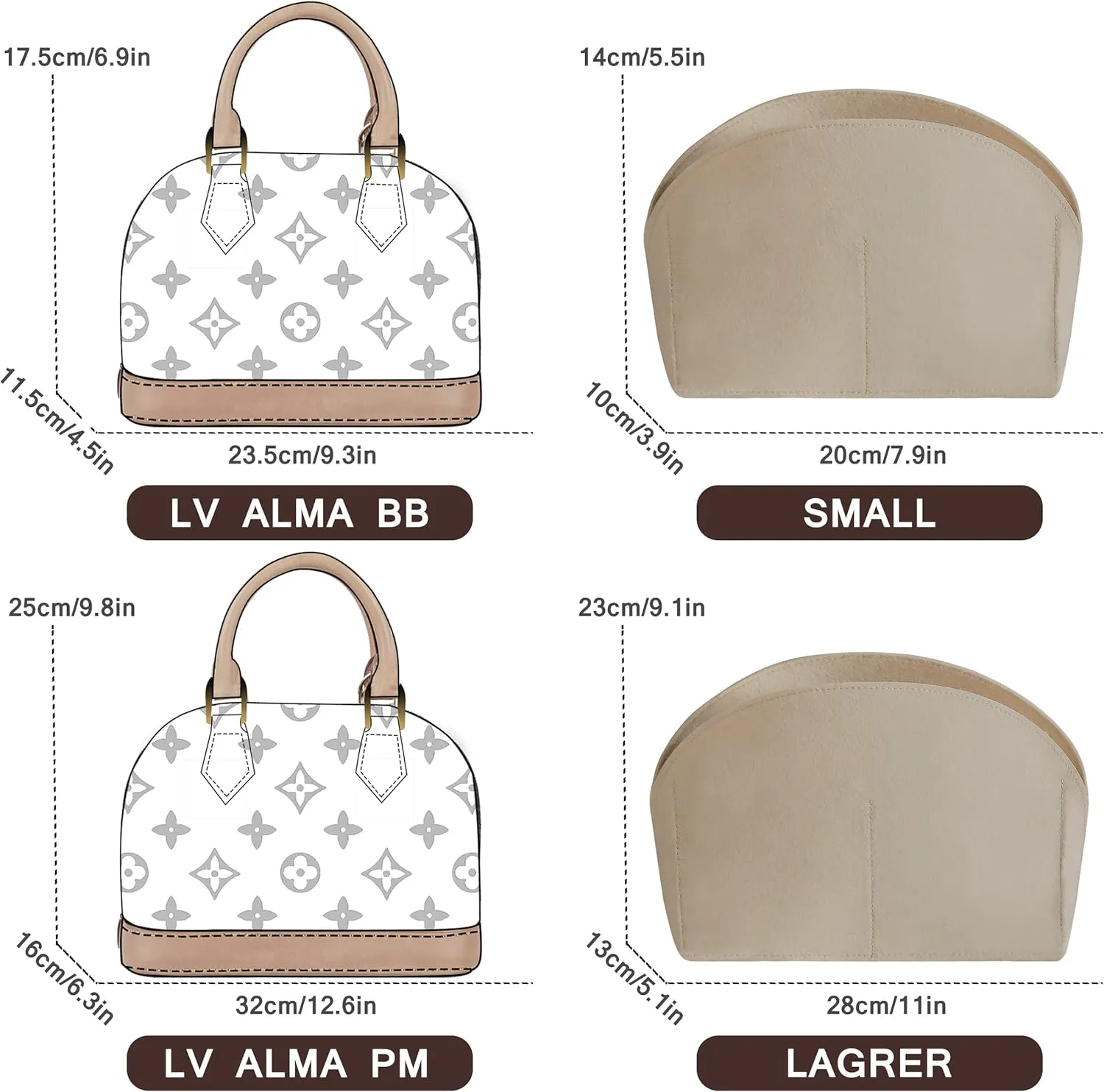 Soyizom Purse Organizer for Alma insert, Felt Bag Organizer Purse Organizer Insert For Alma PM BB insert organizer(PM,Beige)