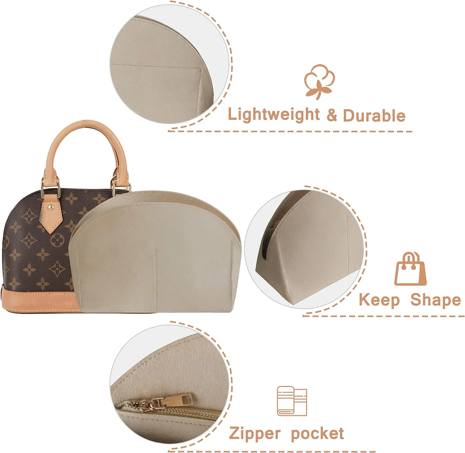 Soyizom Purse Organizer for Alma insert, Felt Bag Organizer Purse Organizer Insert For Alma PM BB insert organizer(PM,Beige)
