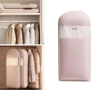 Space Saving Hanging Garment Bag with Self Compression Zipper, Space Saver Closet Organizers, Dust Cover Clothes Bags for Down Coat, for Closet Storage (Pink, X-Large)