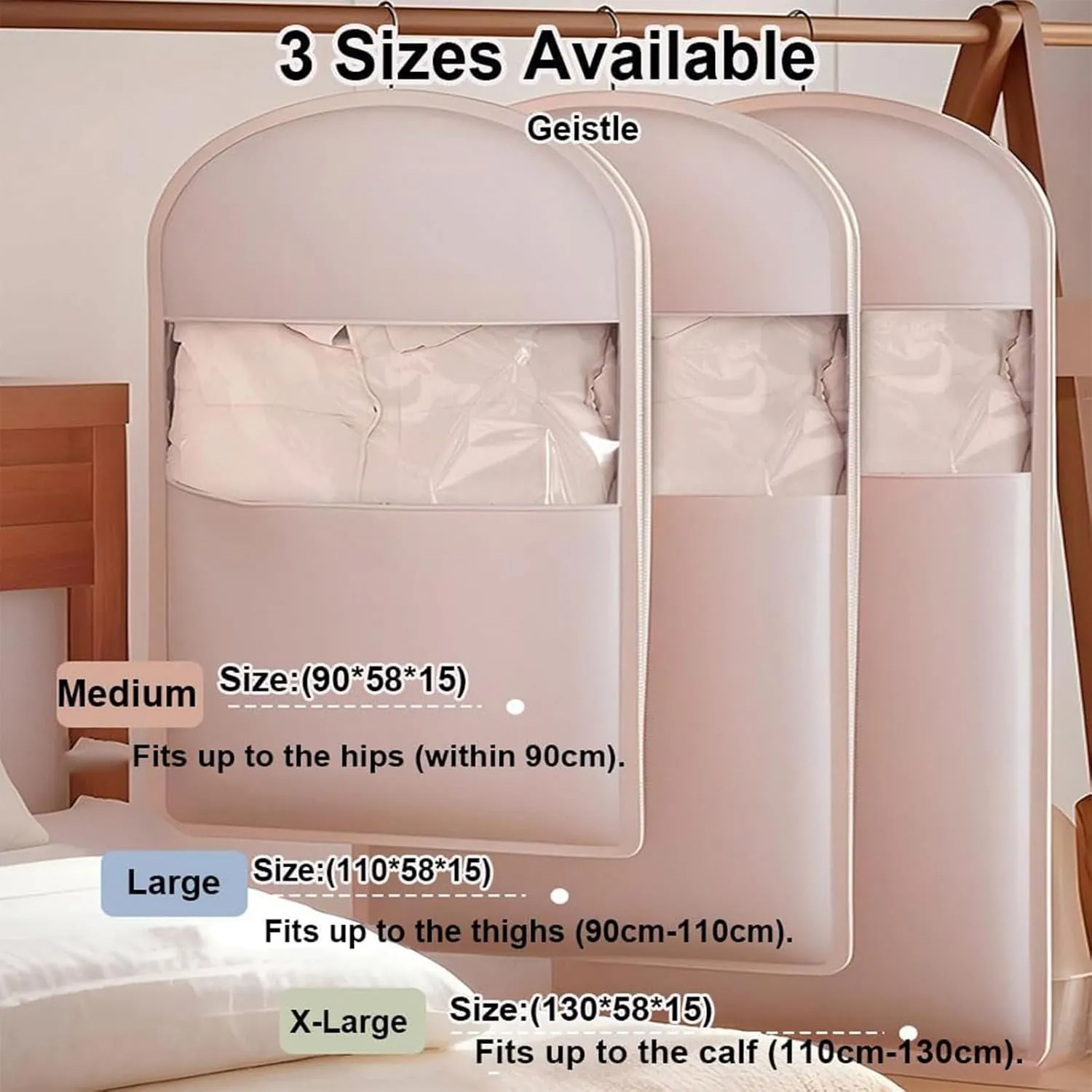 Space Saving Hanging Garment Bag with Self Compression Zipper, Space Saver Closet Organizers, Dust Cover Clothes Bags for Down Coat, for Closet Storage (Pink, X-Large)