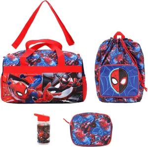 Spider-Man 4-Piece Duffel, Drawstring Backpack, Water Bottle and Utility Case Blue Youth Duffle Bag Set