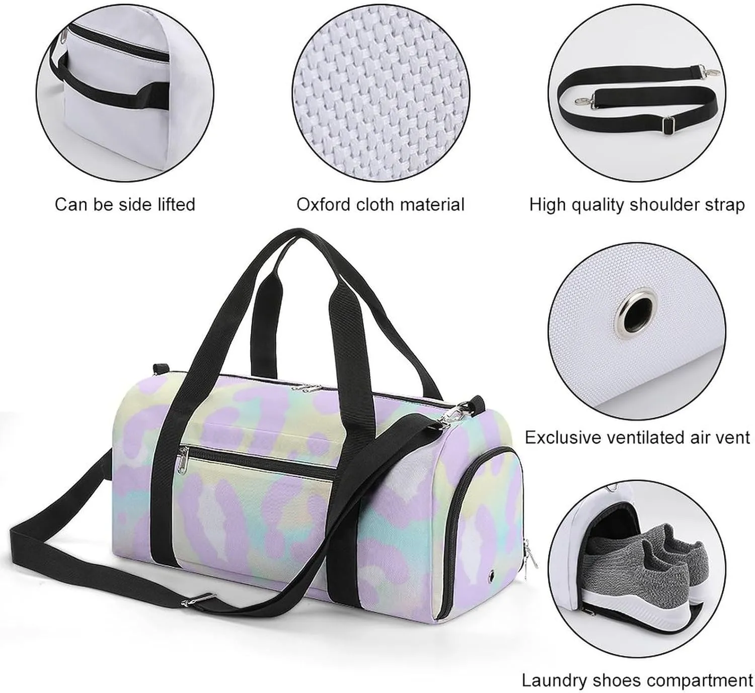 Sport Gym Duffel with Shoe Compartment Wet Pocket, Animal-print-leopard-skin Shoulder Travel Bag for Women Men, style-4
