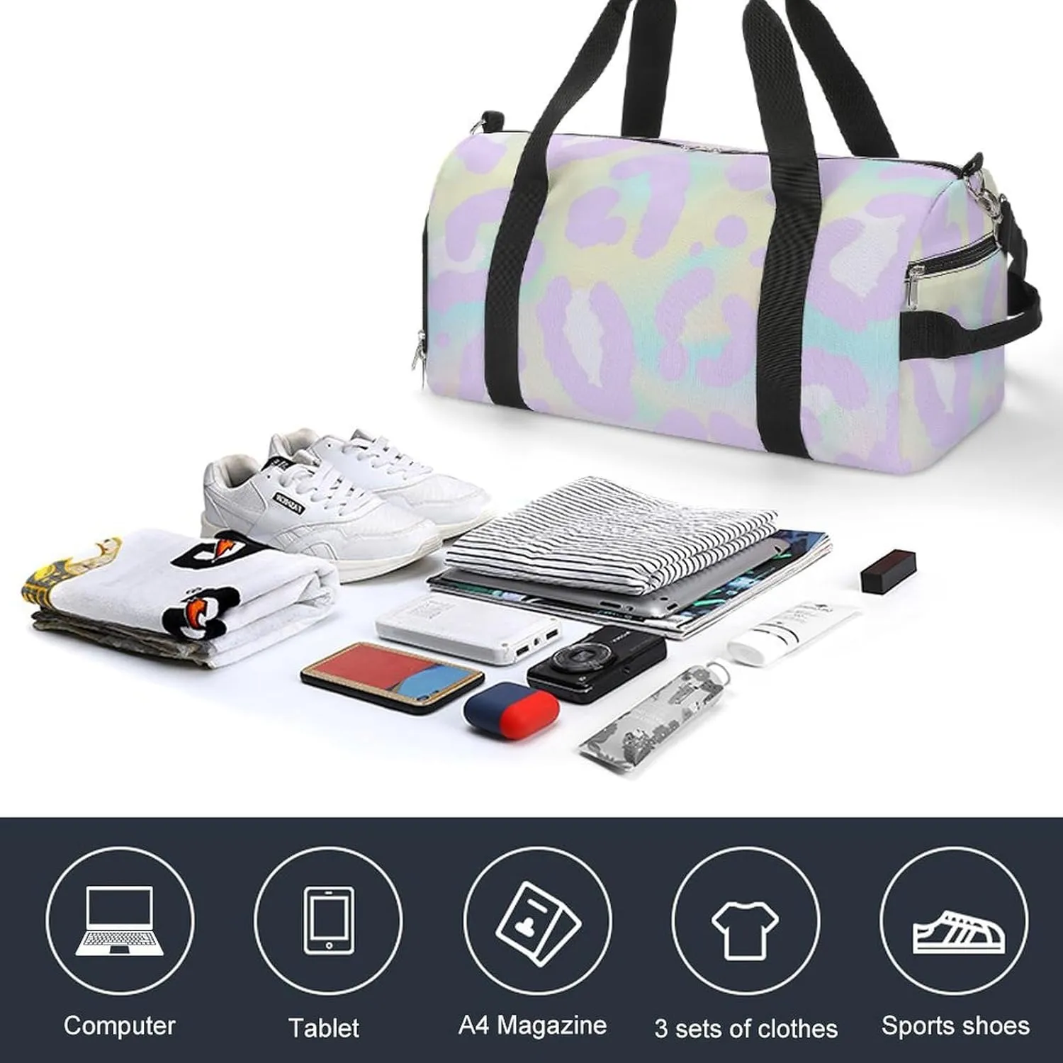 Sport Gym Duffel with Shoe Compartment Wet Pocket, Animal-print-leopard-skin Shoulder Travel Bag for Women Men, style-4