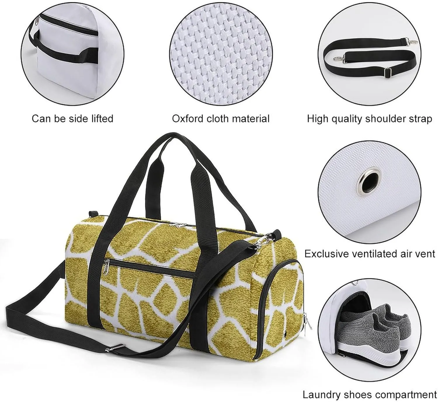 Sport Gym Duffel with Shoe Compartment Wet Pocket, Animal-prints Yellow2 Shoulder Travel Bag for Women Men