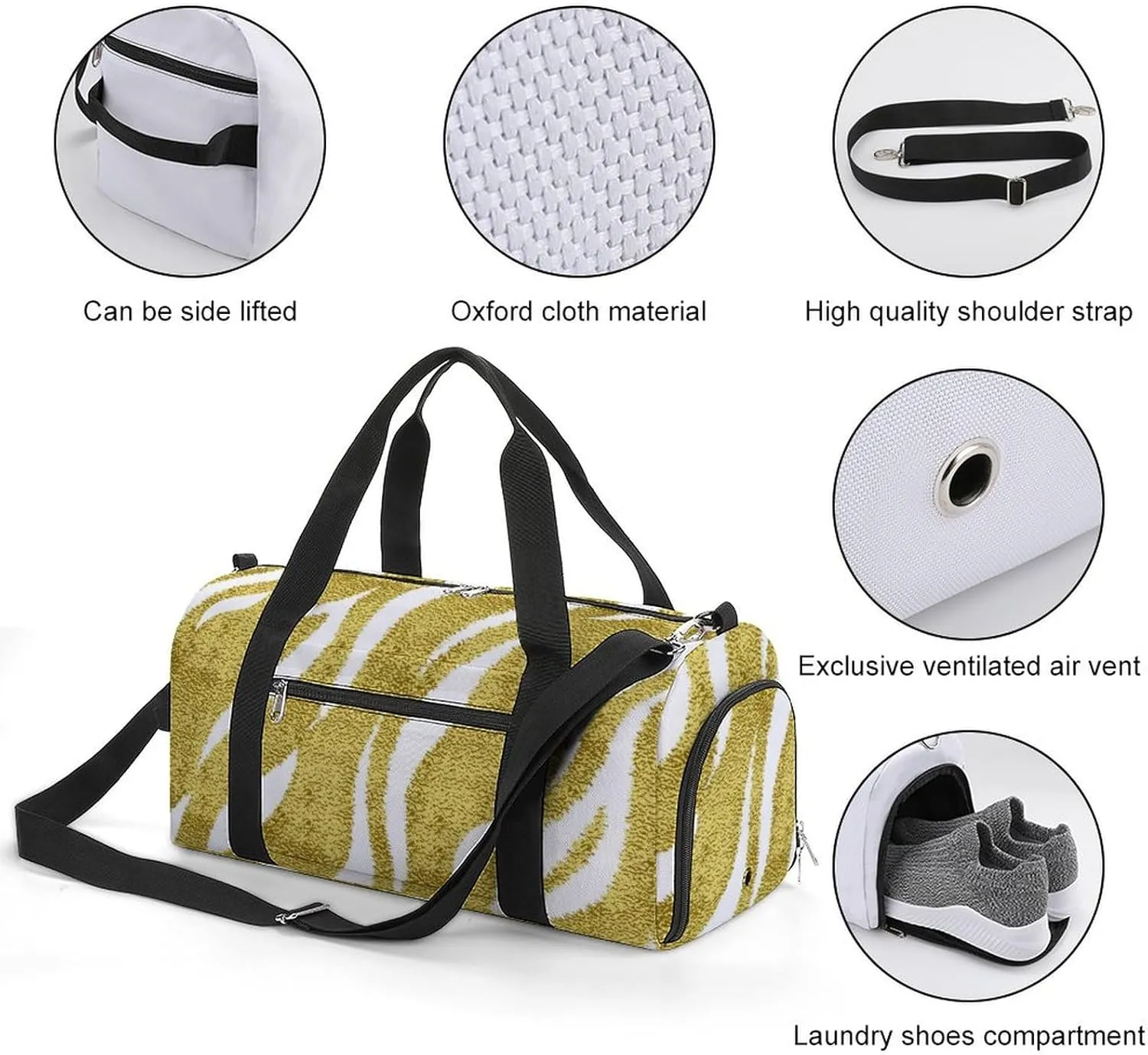 Sport Gym Duffel with Shoe Compartment Wet Pocket, Animal-prints Yellow3 Shoulder Travel Bag for Women Men