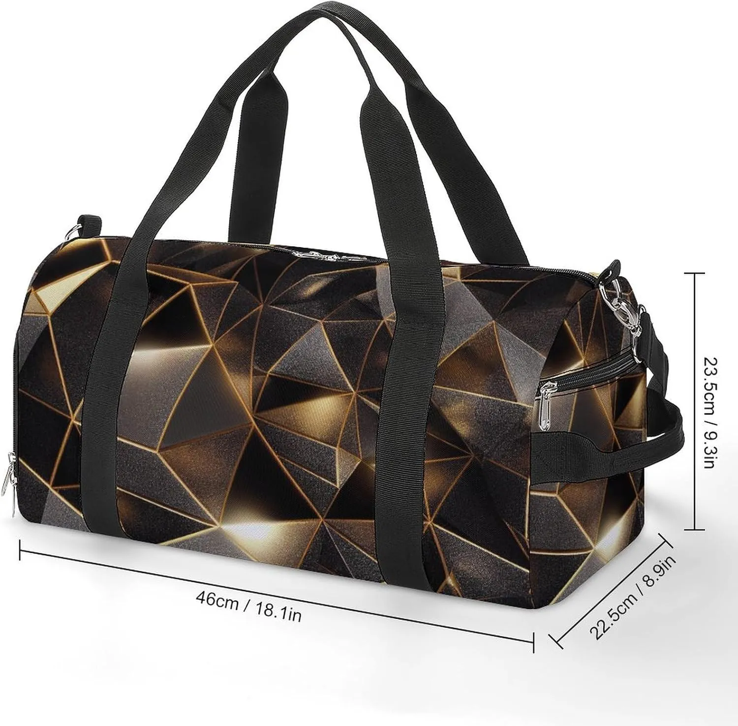 Sport Gym Duffel with Shoe Compartment Wet Pocket, Black-yellow-triangle-crystal Shoulder Travel Bag for Women Men, style-3