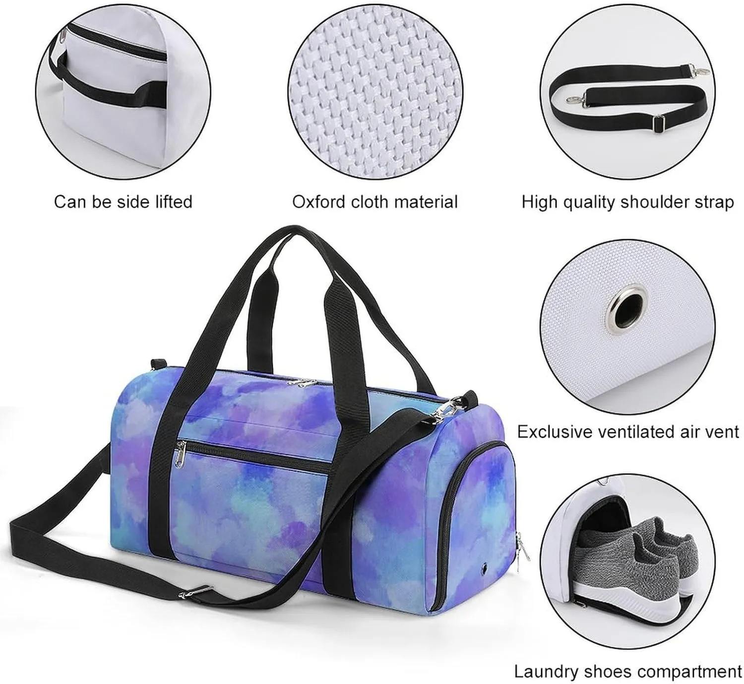Sport Gym Duffel with Shoe Compartment Wet Pocket, Blue-oil-painting Shoulder Travel Bag for Women Men