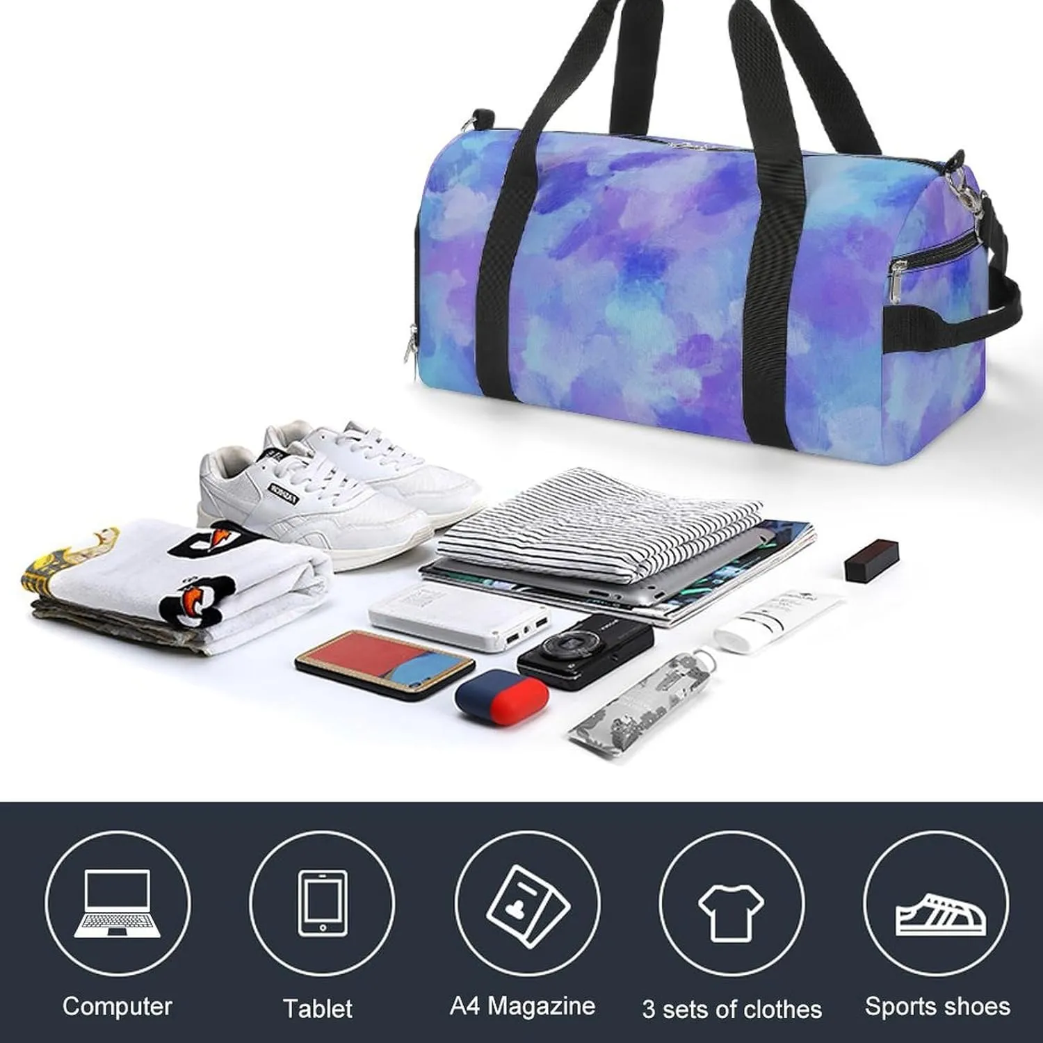 Sport Gym Duffel with Shoe Compartment Wet Pocket, Blue-oil-painting Shoulder Travel Bag for Women Men