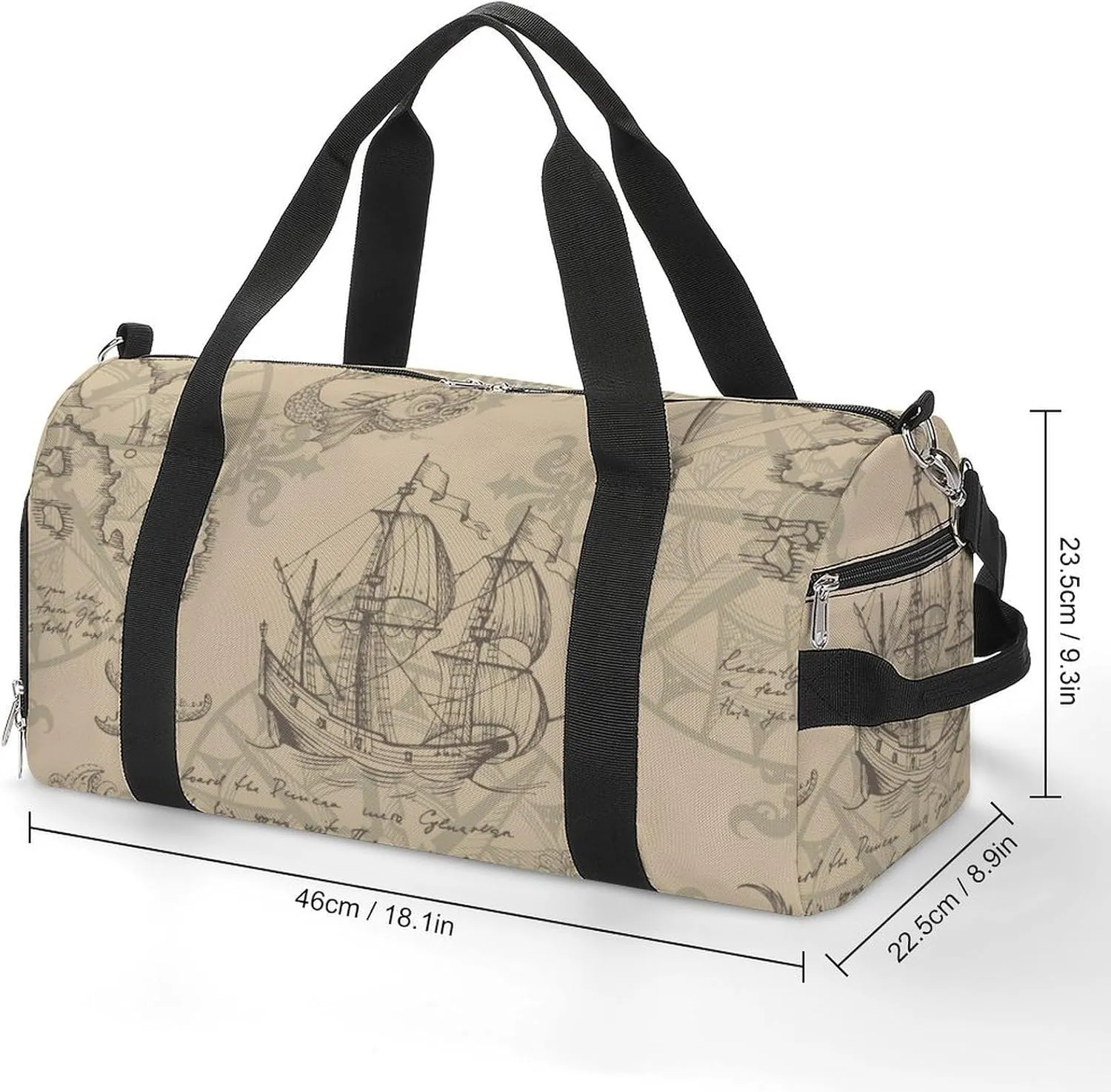 Sport Gym Duffel with Shoe Compartment Wet Pocket, Caravel-vintage-sailboat Shoulder Travel Bag for Women Men, style-4