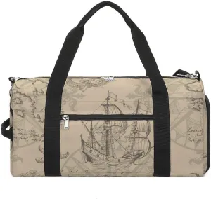 Sport Gym Duffel with Shoe Compartment Wet Pocket, Caravel-vintage-sailboat Shoulder Travel Bag for Women Men, style-4