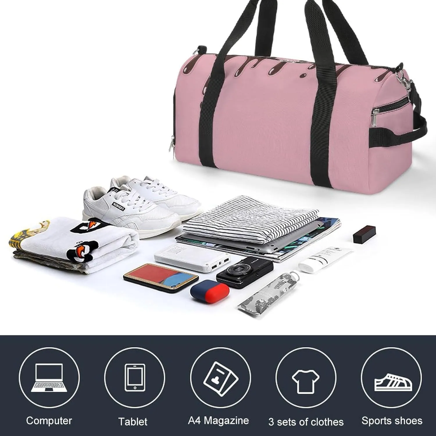 Sport Gym Duffel with Shoe Compartment Wet Pocket, Chocolate-melted-cute Shoulder Travel Bag for Women Men, style-2