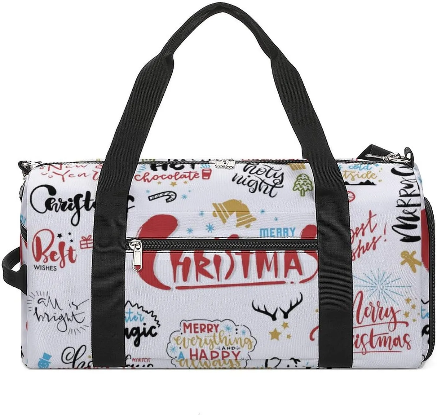 Sport Gym Duffel with Shoe Compartment Wet Pocket, Christmas Print Shoulder Travel Bag for Women Men