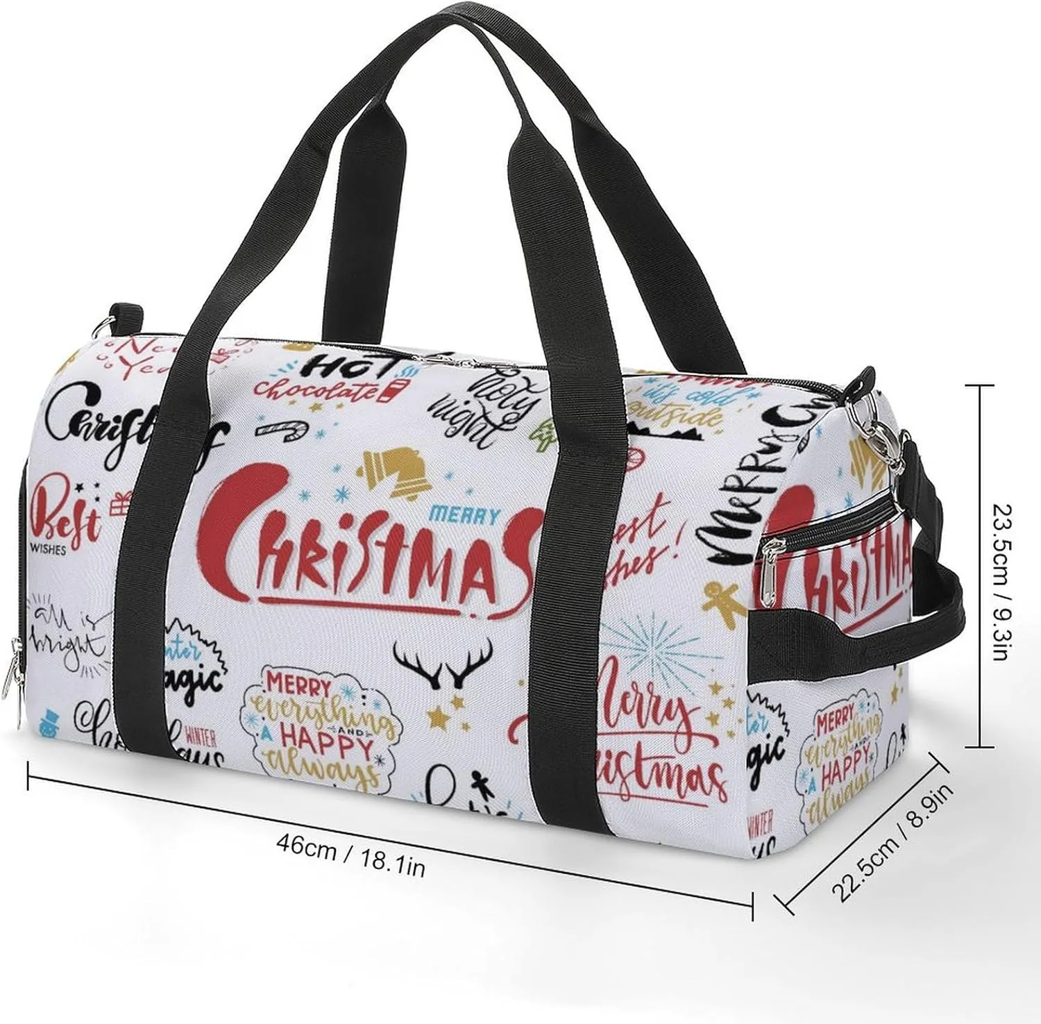Sport Gym Duffel with Shoe Compartment Wet Pocket, Christmas Print Shoulder Travel Bag for Women Men