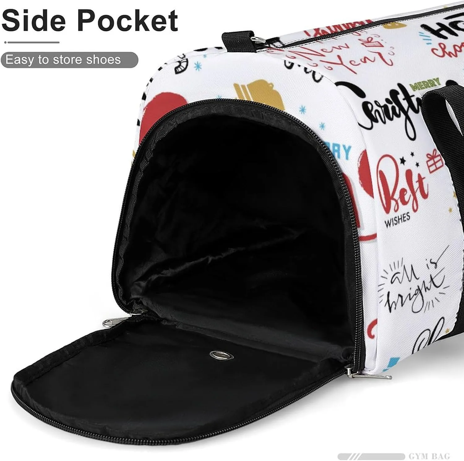 Sport Gym Duffel with Shoe Compartment Wet Pocket, Christmas Print Shoulder Travel Bag for Women Men