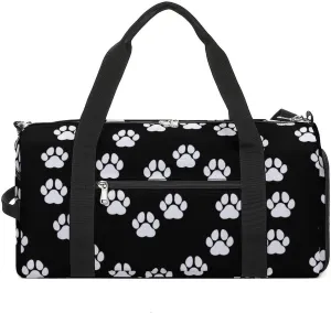 Sport Gym Duffel with Shoe Compartment Wet Pocket, Circular-pattern-paws-print Shoulder Travel Bag for Women Men