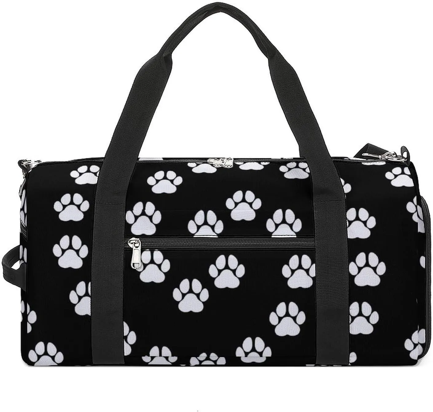 Sport Gym Duffel with Shoe Compartment Wet Pocket, Circular-pattern-paws-print Shoulder Travel Bag for Women Men