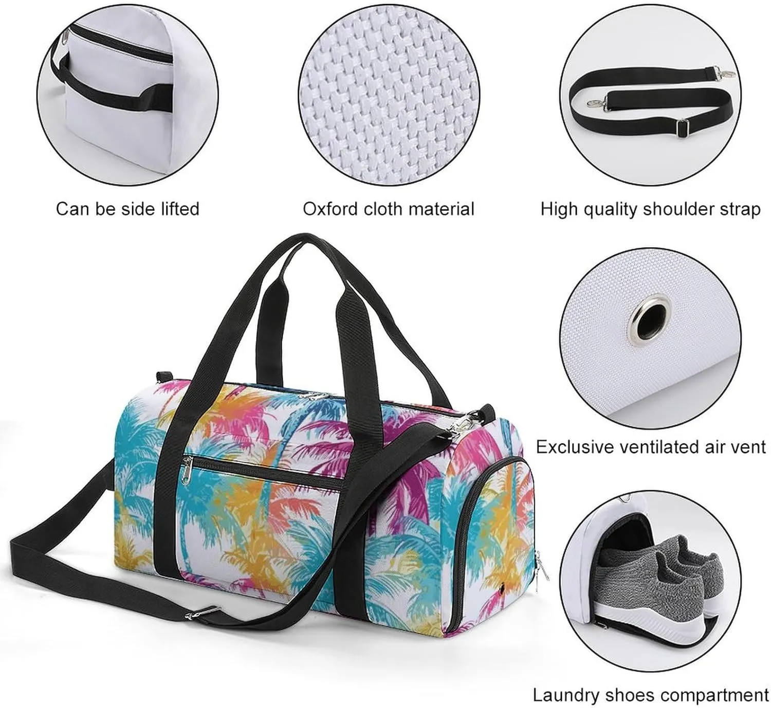 Sport Gym Duffel with Shoe Compartment Wet Pocket, Colorful-hawaii-palms-pattern Shoulder Travel Bag for Women Men, style-4