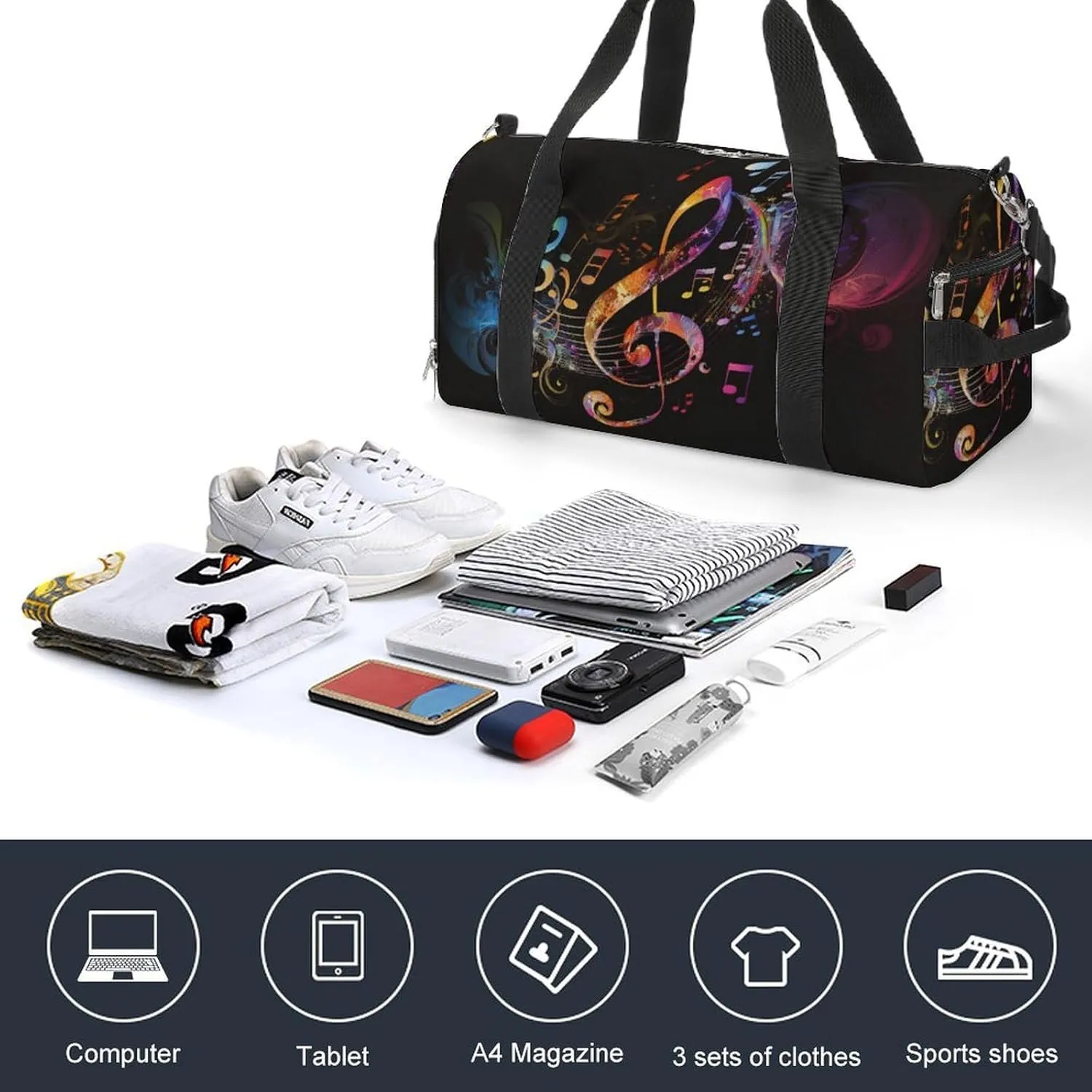 Sport Gym Duffel with Shoe Compartment Wet Pocket, Colorful Music Notes Shoulder Travel Bag for Women Men, style-4