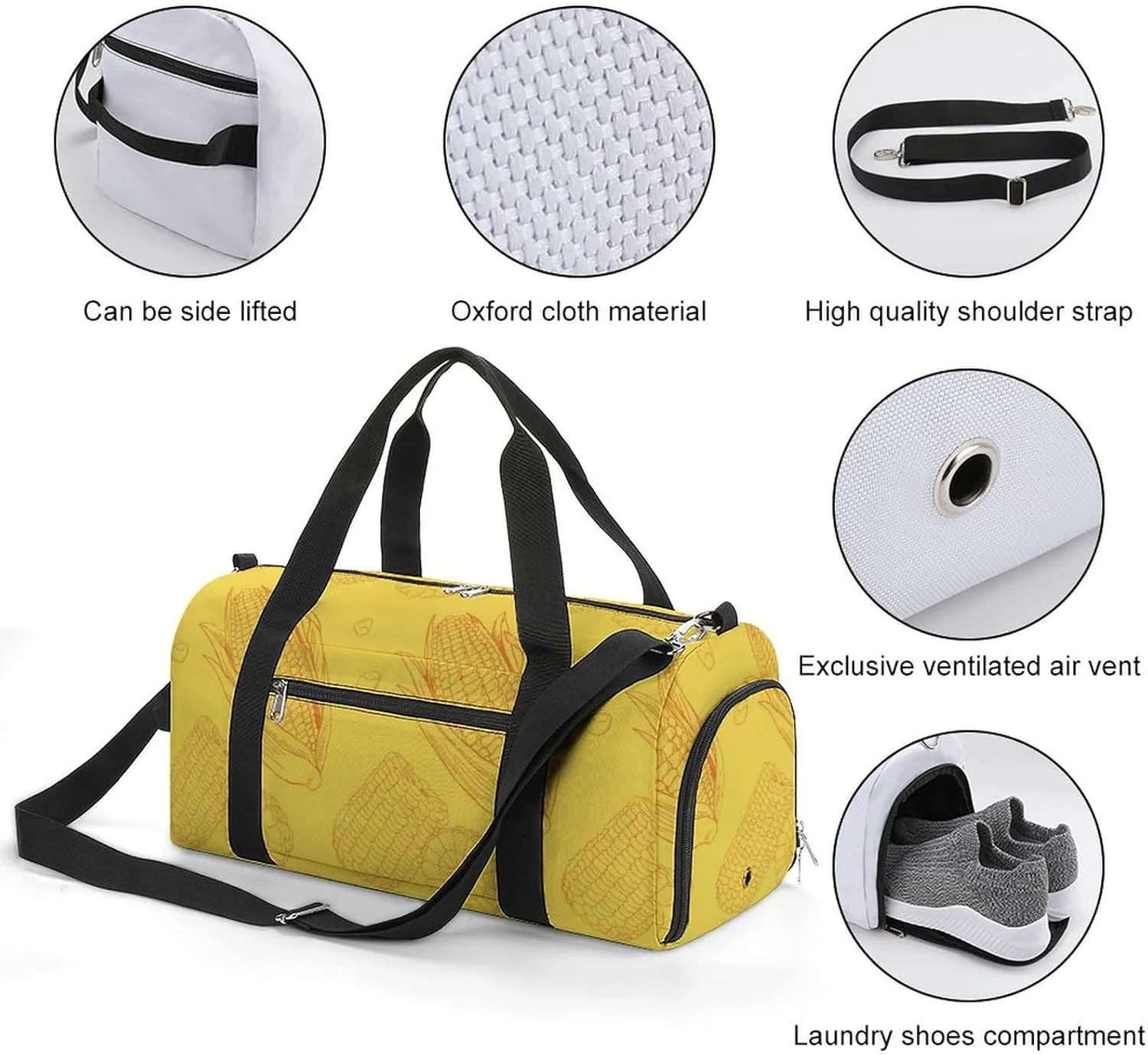 Sport Gym Duffel with Shoe Compartment Wet Pocket, Corn-doodle-pattern Shoulder Travel Bag for Women Men