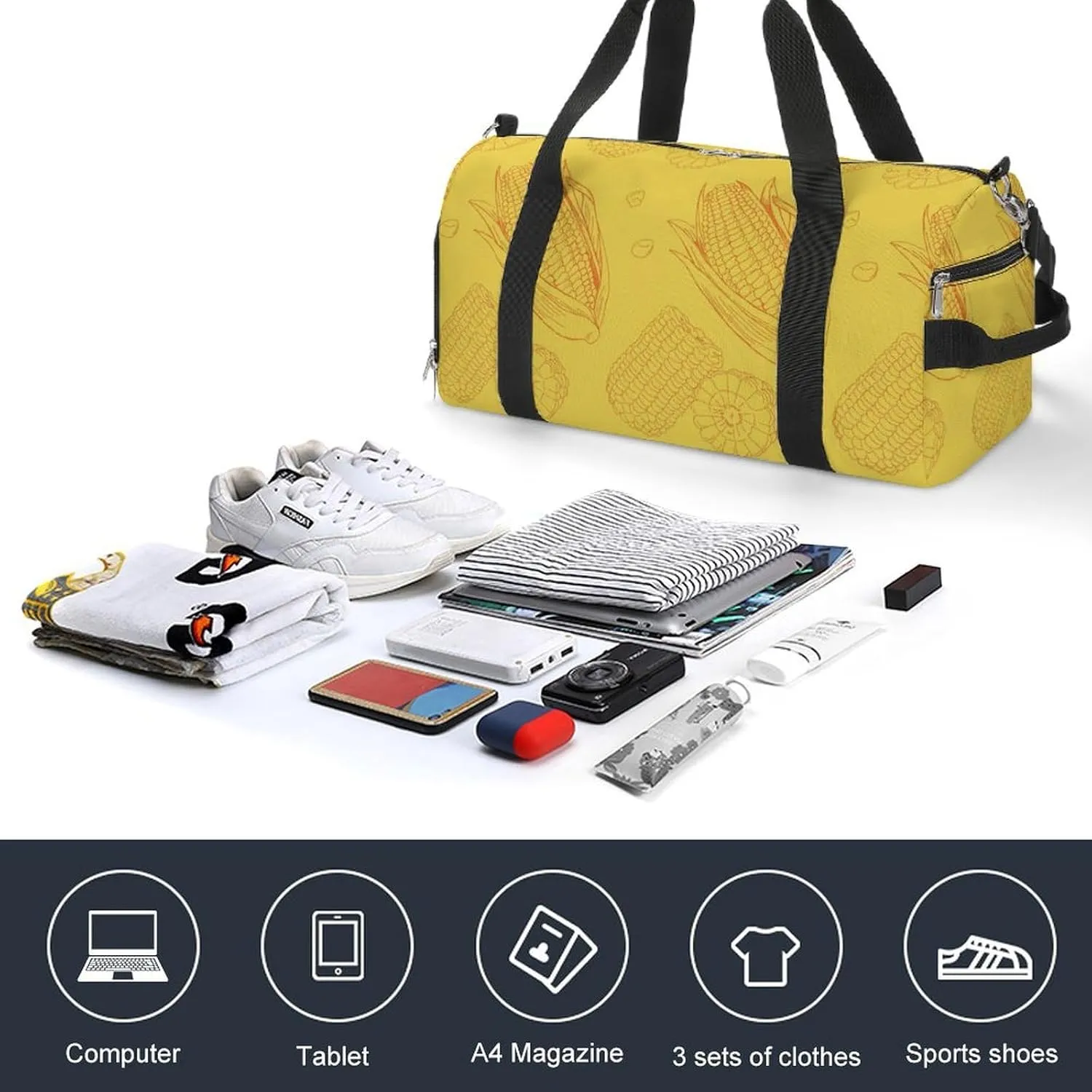 Sport Gym Duffel with Shoe Compartment Wet Pocket, Corn-doodle-pattern Shoulder Travel Bag for Women Men