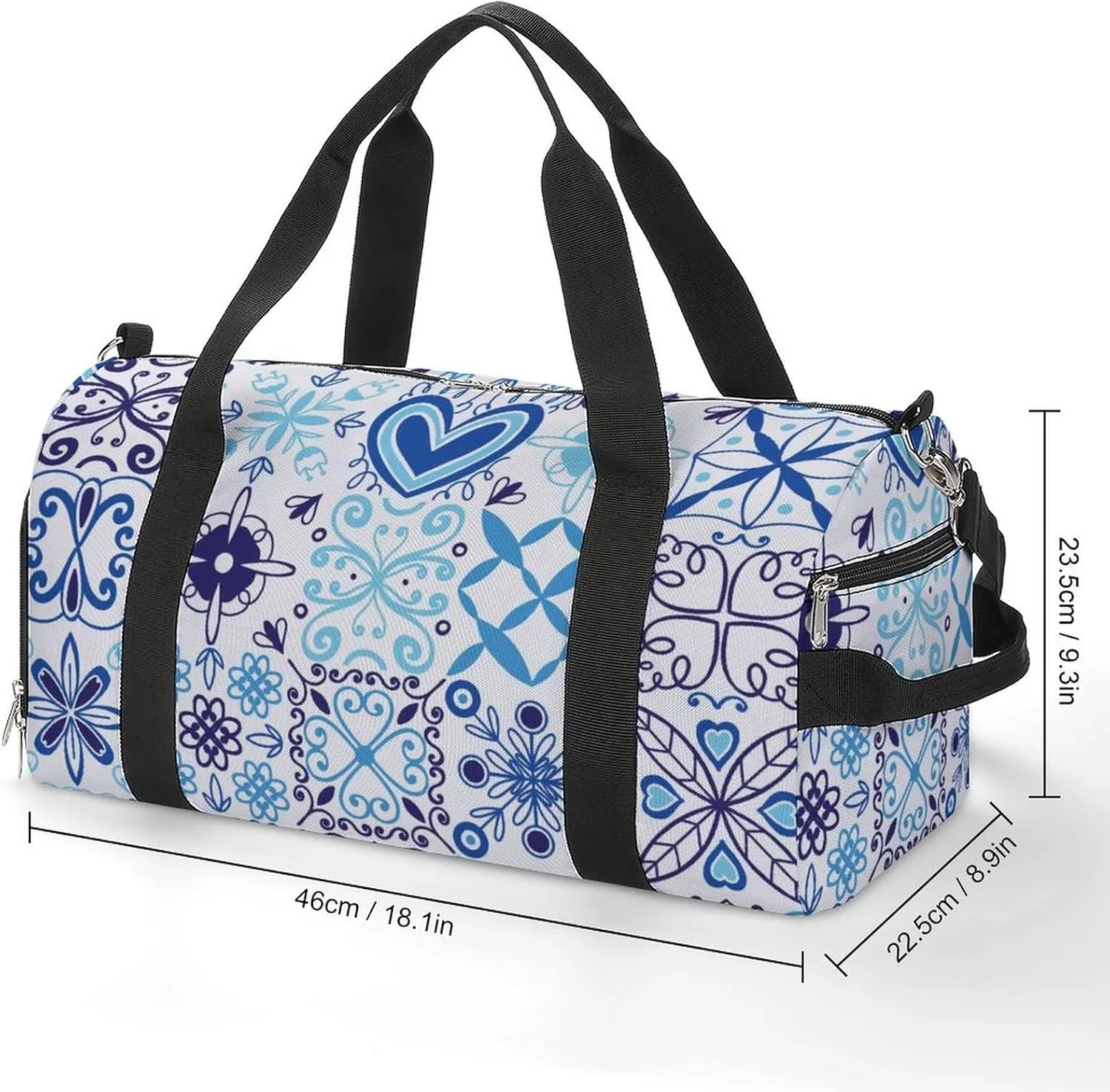 Sport Gym Duffel with Shoe Compartment Wet Pocket, Curve-floral-blue Shoulder Travel Bag for Women Men, style-1