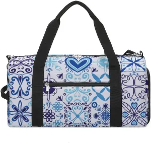 Sport Gym Duffel with Shoe Compartment Wet Pocket, Curve-floral-blue Shoulder Travel Bag for Women Men, style-1