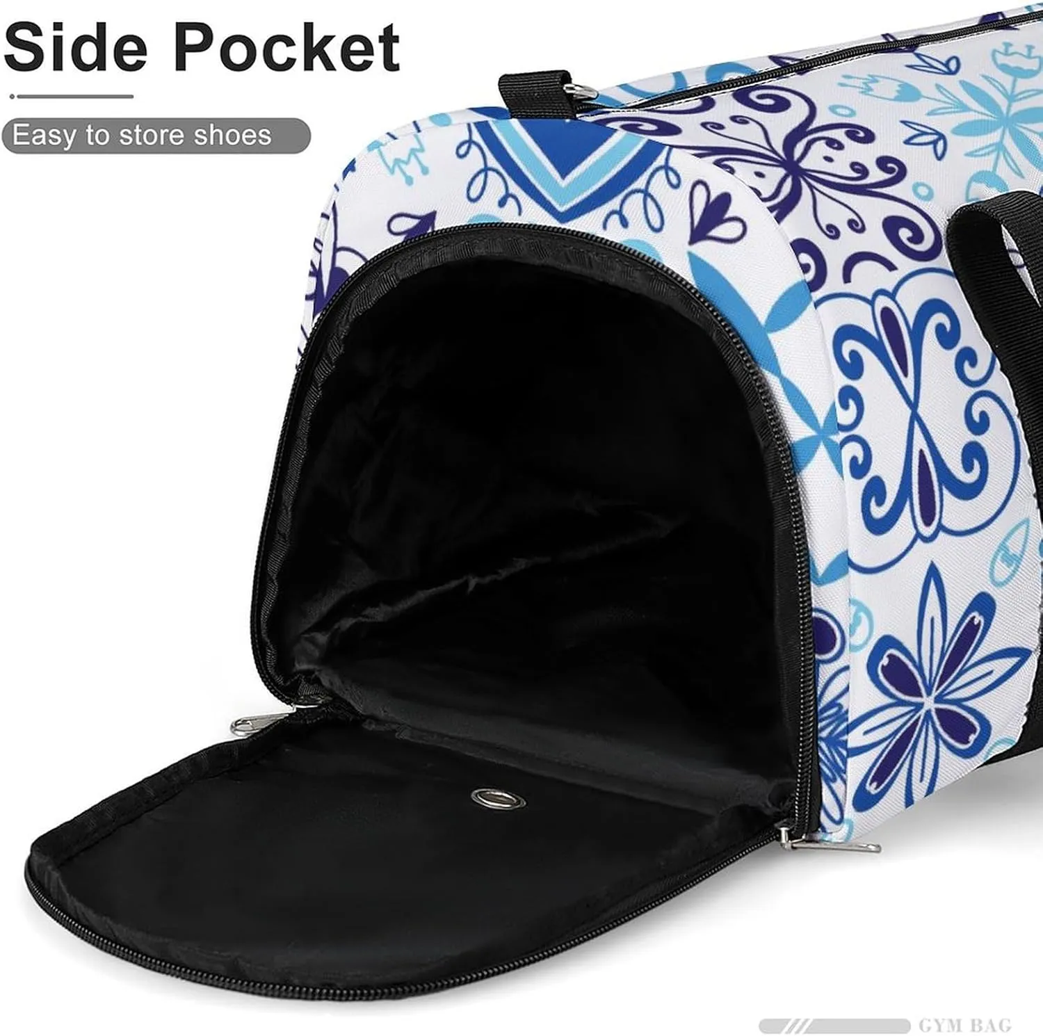 Sport Gym Duffel with Shoe Compartment Wet Pocket, Curve-floral-blue Shoulder Travel Bag for Women Men, style-1