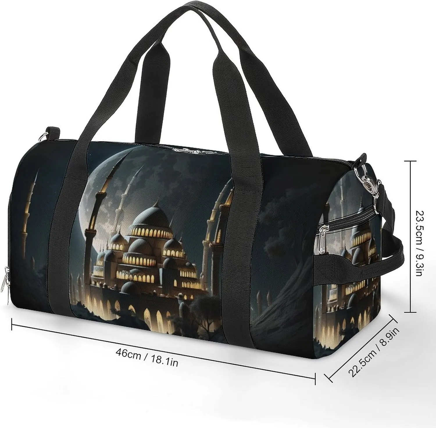 Sport Gym Duffel with Shoe Compartment Wet Pocket, Dark-blue-full-moon Shoulder Travel Bag for Women Men