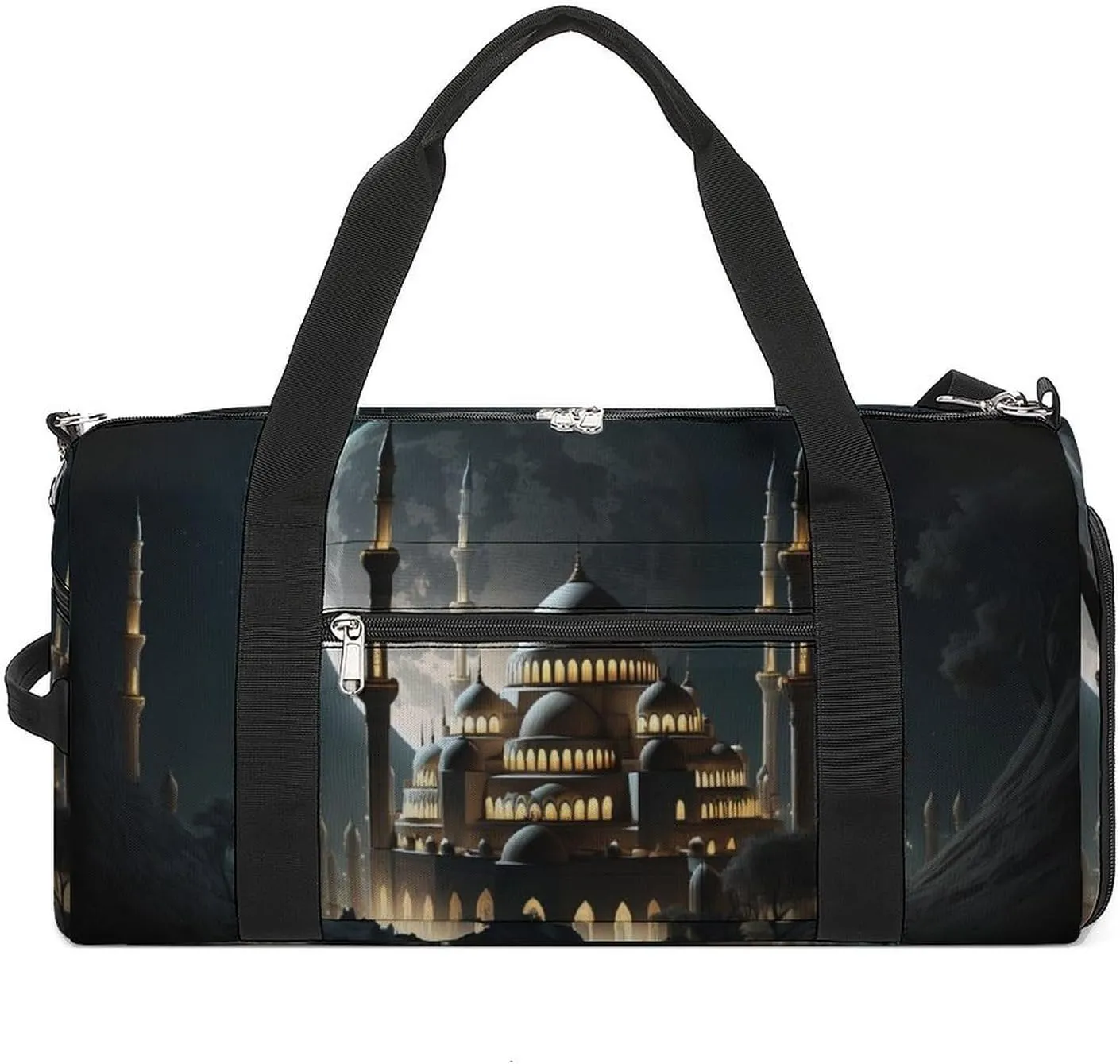 Sport Gym Duffel with Shoe Compartment Wet Pocket, Dark-blue-full-moon Shoulder Travel Bag for Women Men