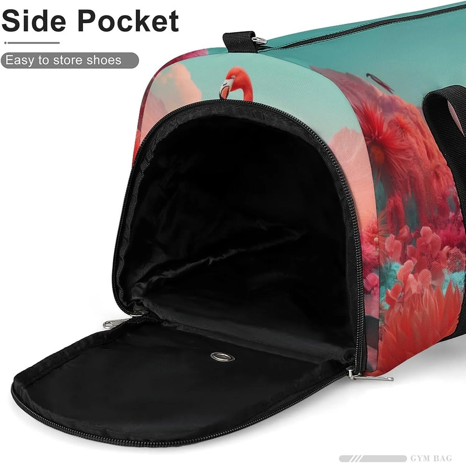 Sport Gym Duffel with Shoe Compartment Wet Pocket, Flamingo-cartoon-print Shoulder Travel Bag for Women Men