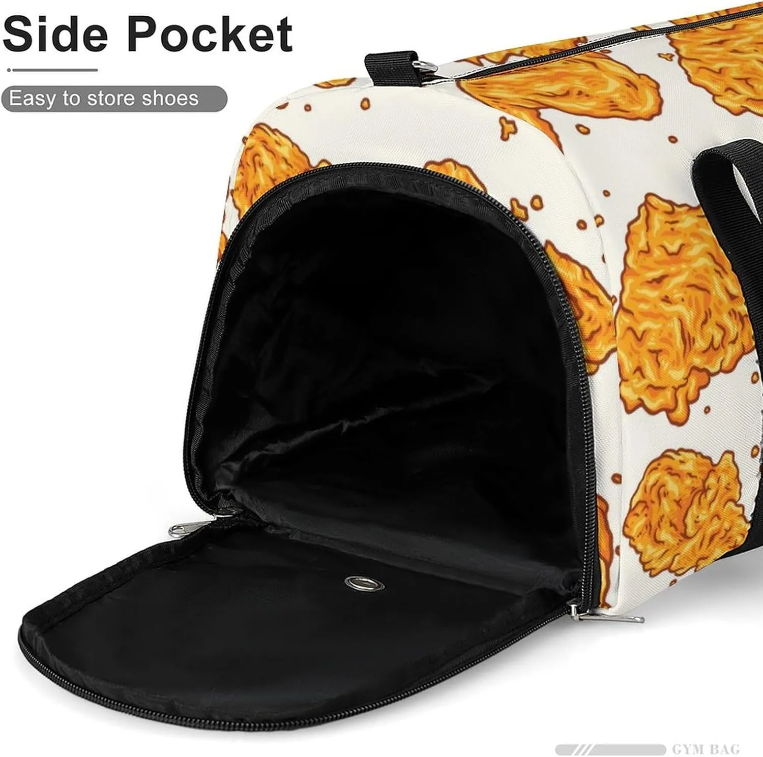 Sport Gym Duffel with Shoe Compartment Wet Pocket, Fried-chicken-pattern Shoulder Travel Bag for Women Men, style-1