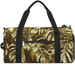 Sport Gym Duffel with Shoe Compartment Wet Pocket, Gold-leaves-background Shoulder Travel Bag for Women Men, style-4