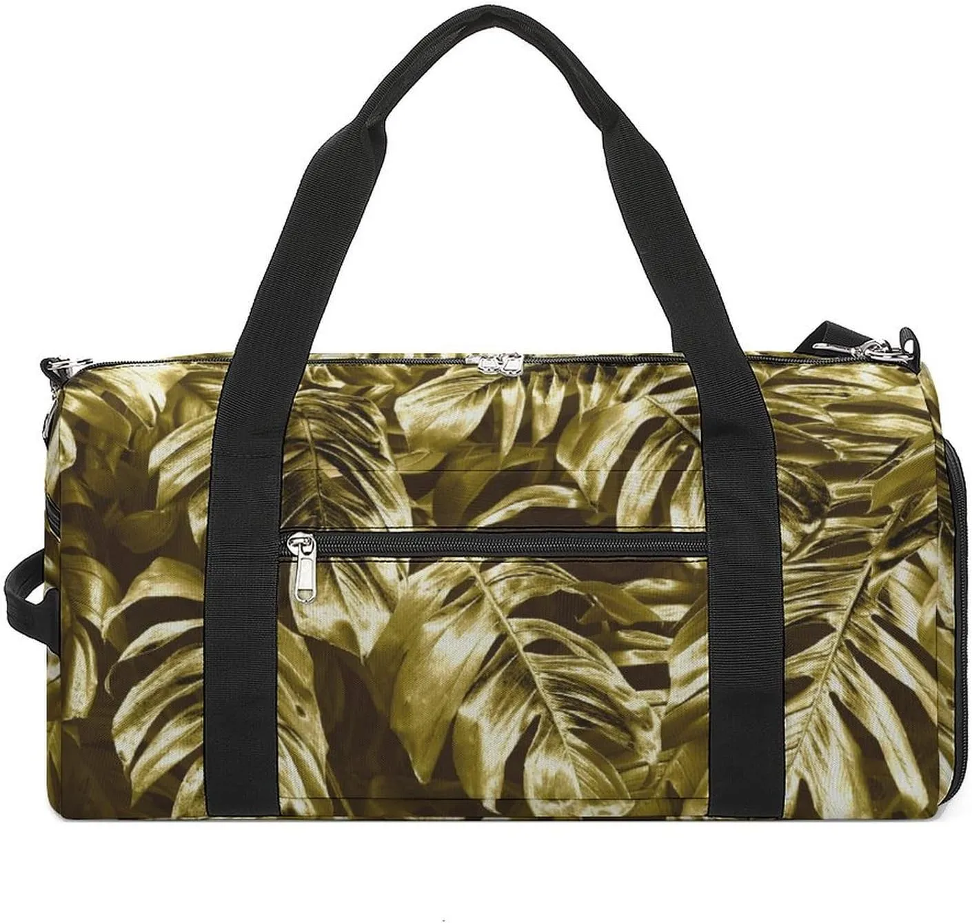 Sport Gym Duffel with Shoe Compartment Wet Pocket, Gold-leaves-background Shoulder Travel Bag for Women Men, style-4