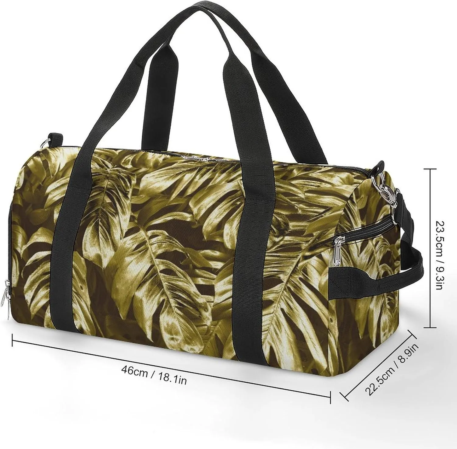 Sport Gym Duffel with Shoe Compartment Wet Pocket, Gold-leaves-background Shoulder Travel Bag for Women Men, style-4
