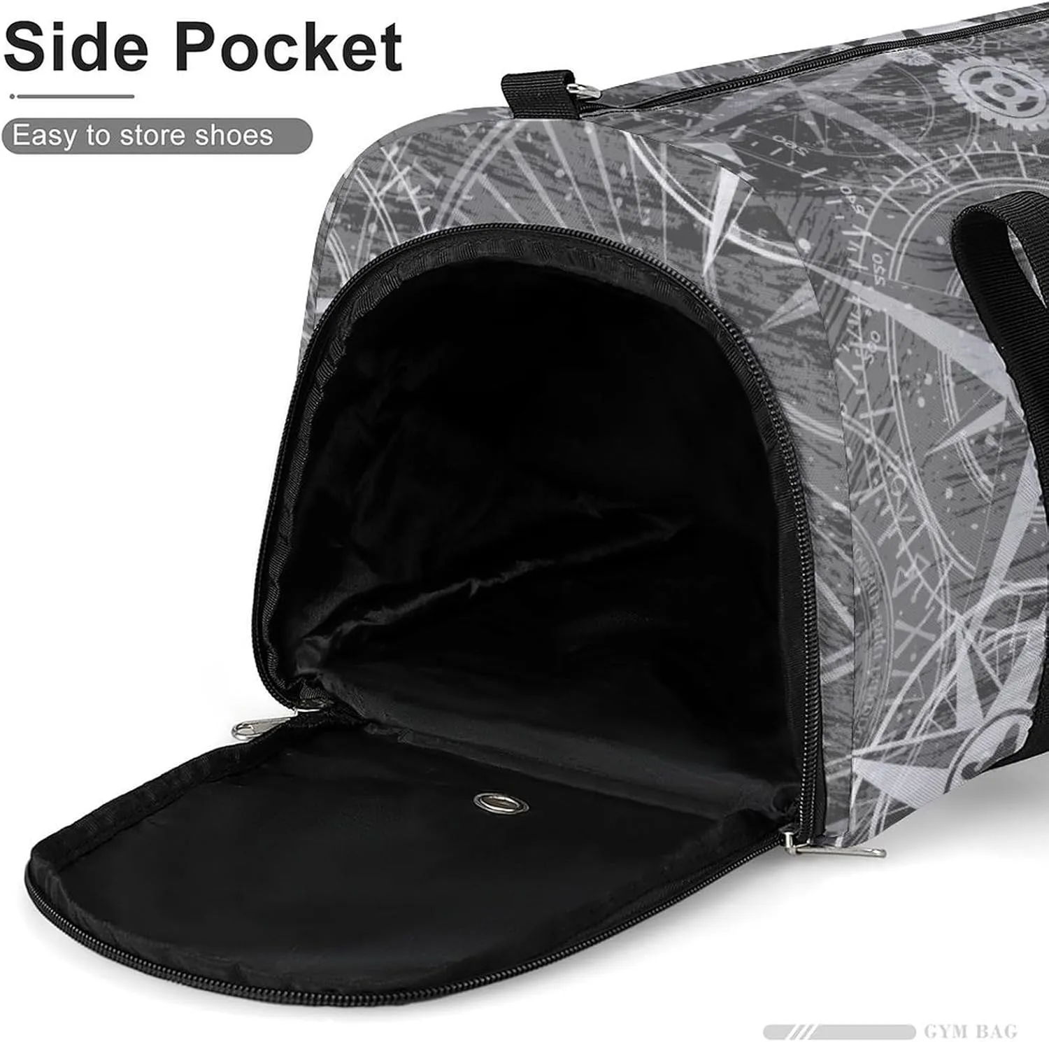 Sport Gym Duffel with Shoe Compartment Wet Pocket, Grunge-white-print Shoulder Travel Bag for Women Men