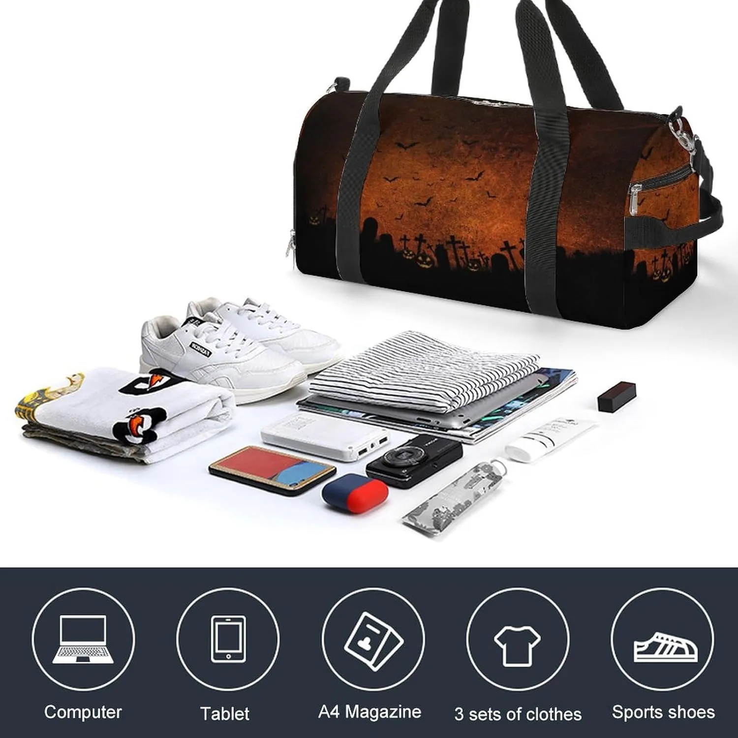 Sport Gym Duffel with Shoe Compartment Wet Pocket, Halloween-dark-grunges-effect Shoulder Travel Bag for Women Men