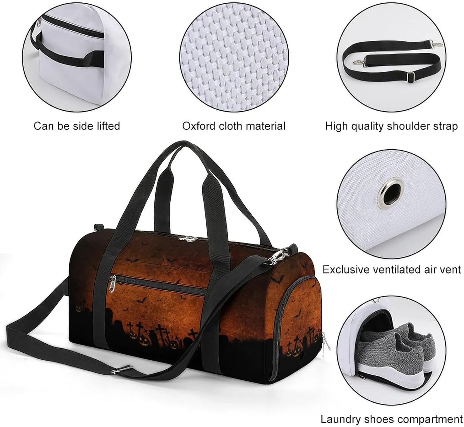 Sport Gym Duffel with Shoe Compartment Wet Pocket, Halloween-dark-grunges-effect Shoulder Travel Bag for Women Men