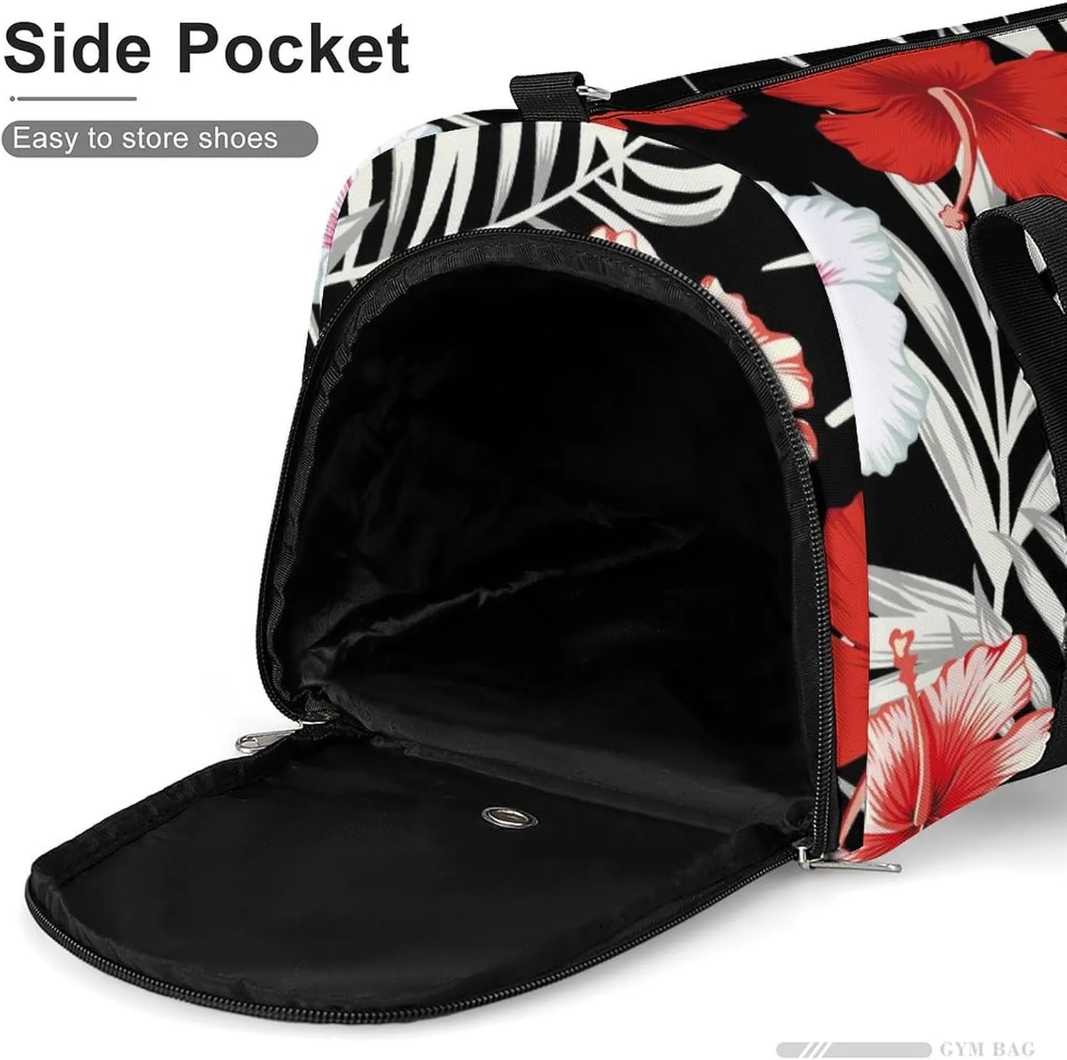 Sport Gym Duffel with Shoe Compartment Wet Pocket, Hibiscus-leaves-pattern Shoulder Travel Bag for Women Men