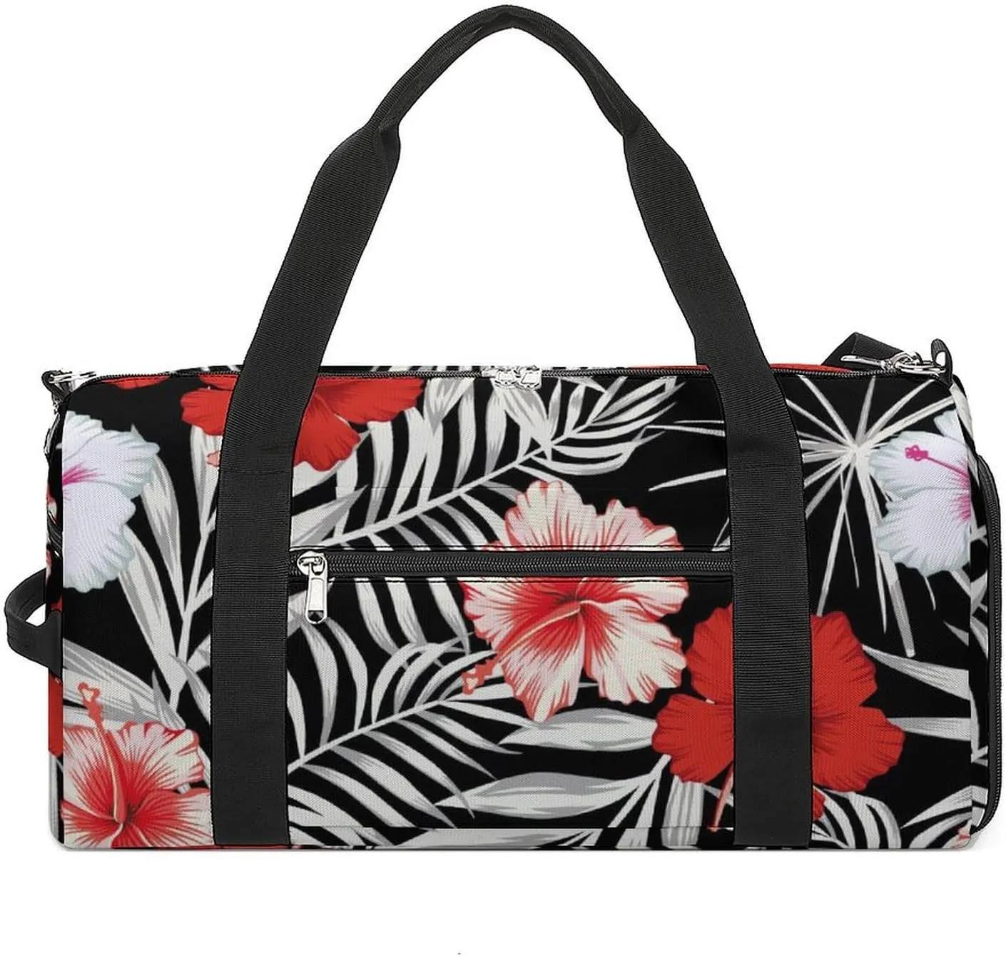 Sport Gym Duffel with Shoe Compartment Wet Pocket, Hibiscus-leaves-pattern Shoulder Travel Bag for Women Men