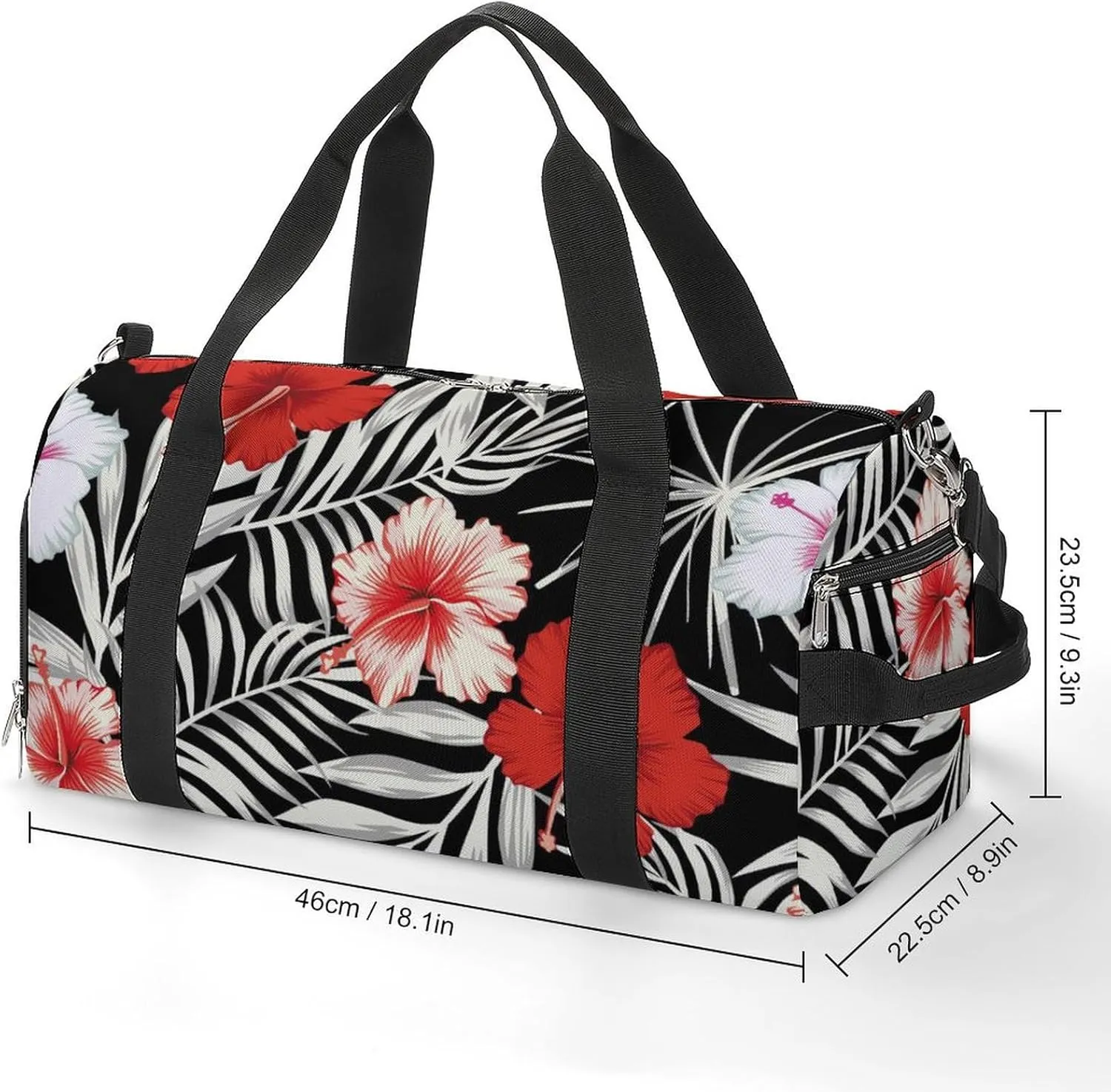 Sport Gym Duffel with Shoe Compartment Wet Pocket, Hibiscus-leaves-pattern Shoulder Travel Bag for Women Men