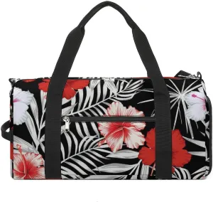 Sport Gym Duffel with Shoe Compartment Wet Pocket, Hibiscus-leaves-pattern Shoulder Travel Bag for Women Men