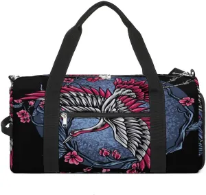 Sport Gym Duffel with Shoe Compartment Wet Pocket, Japanese-flying-cranes-print Shoulder Travel Bag for Women Men