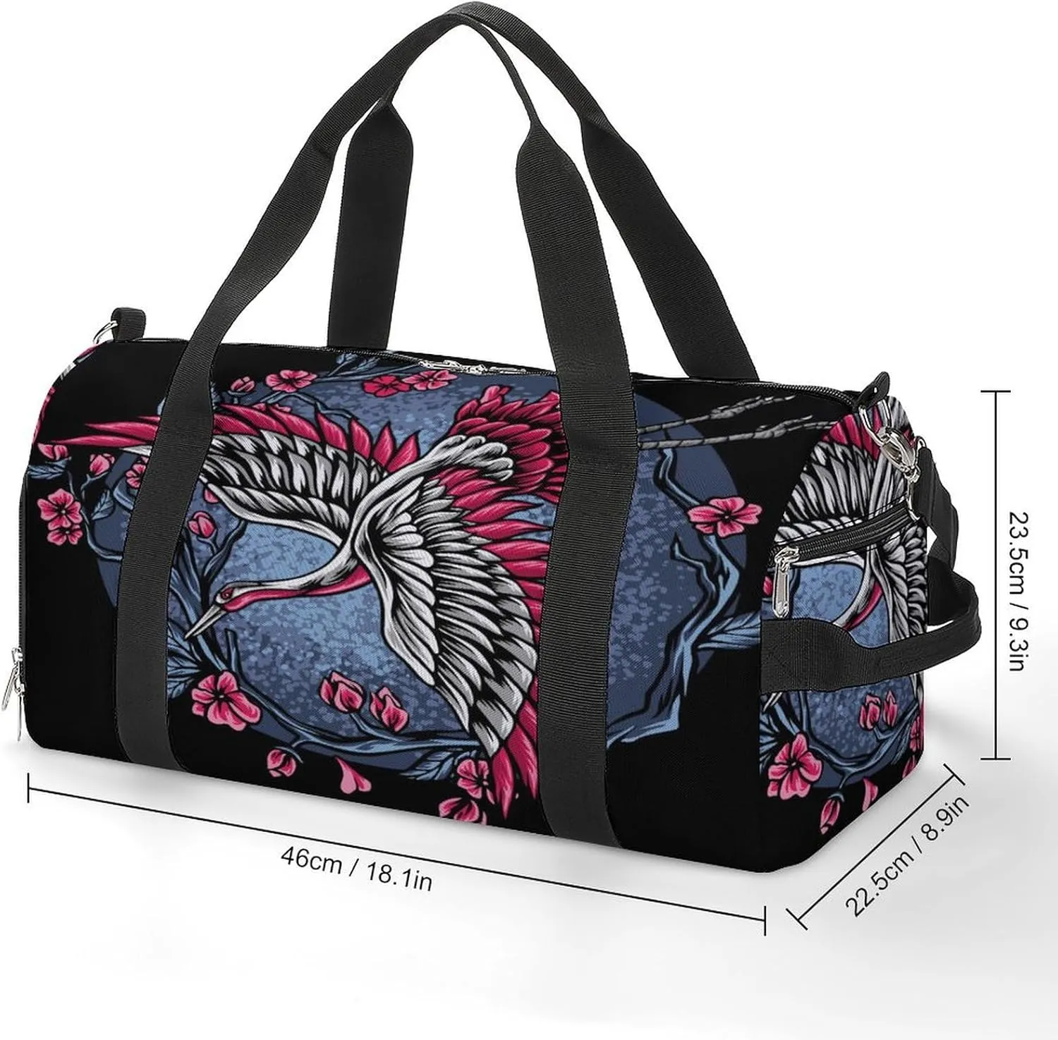Sport Gym Duffel with Shoe Compartment Wet Pocket, Japanese-flying-cranes-print Shoulder Travel Bag for Women Men