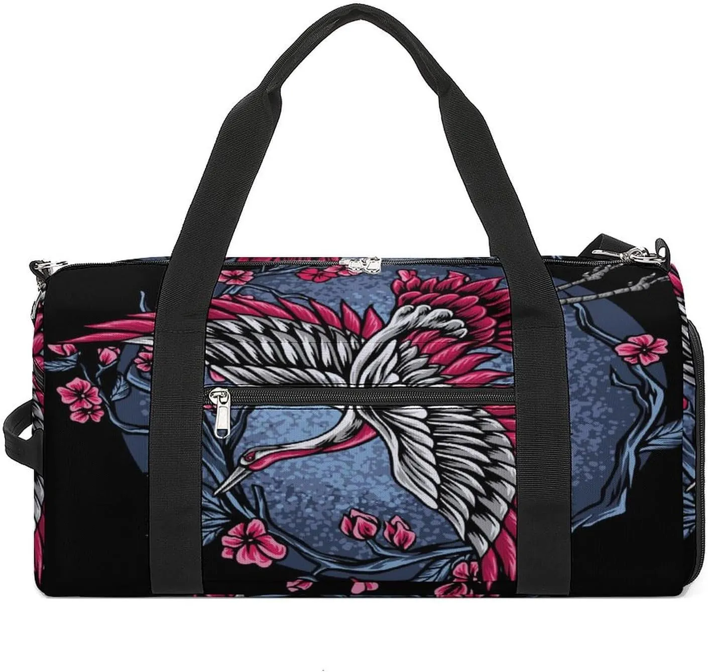 Sport Gym Duffel with Shoe Compartment Wet Pocket, Japanese-flying-cranes-print Shoulder Travel Bag for Women Men