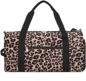 Sport Gym Duffel with Shoe Compartment Wet Pocket, Leopard Pattern Shoulder Travel Bag for Women Men