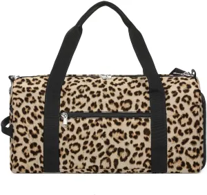 Sport Gym Duffel with Shoe Compartment Wet Pocket, Leopard-skin-texture Shoulder Travel Bag for Women Men