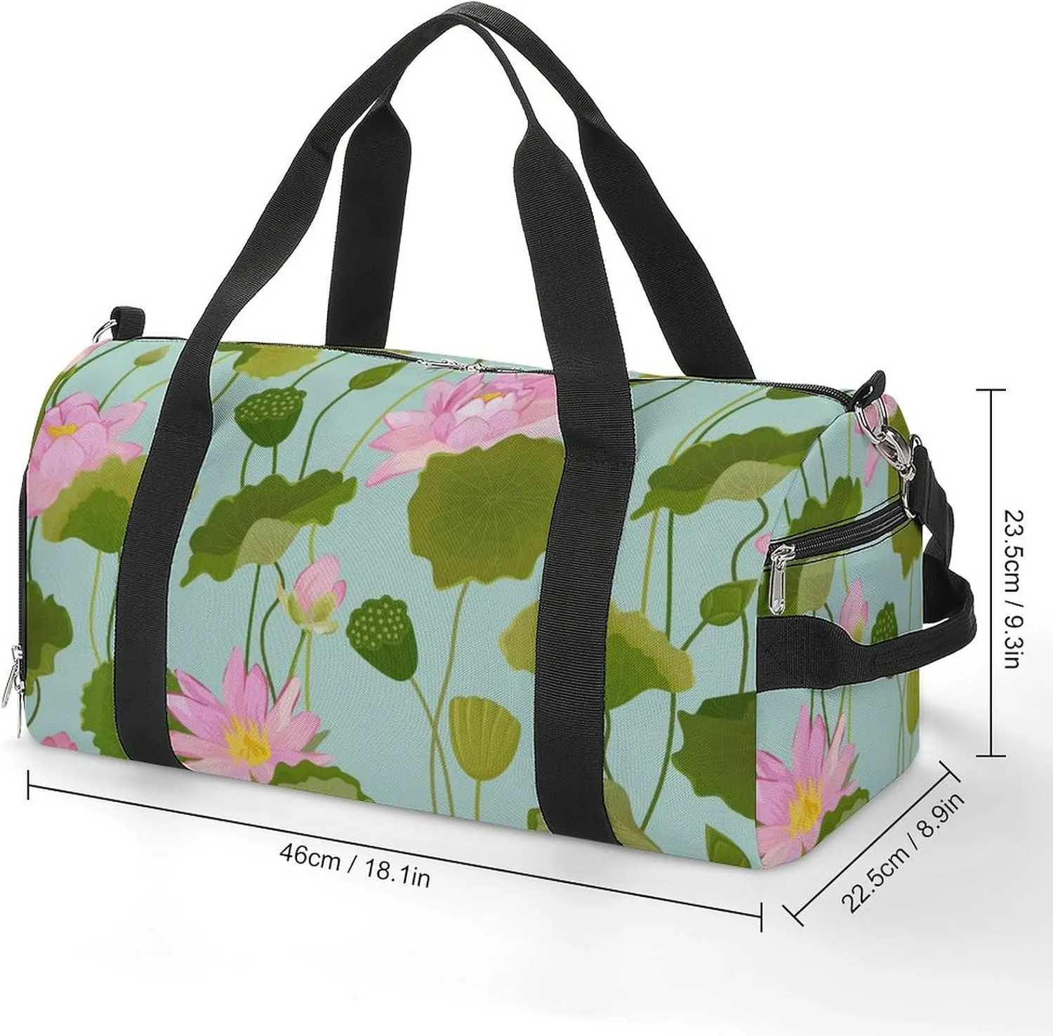 Sport Gym Duffel with Shoe Compartment Wet Pocket, Lotus-flowers-leaves-retro Shoulder Travel Bag for Women Men
